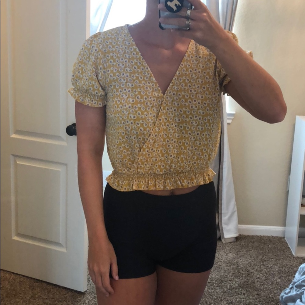 Yellow flower crop top